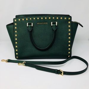 NWOT Michael Kors Green Studded Selma Handbag
